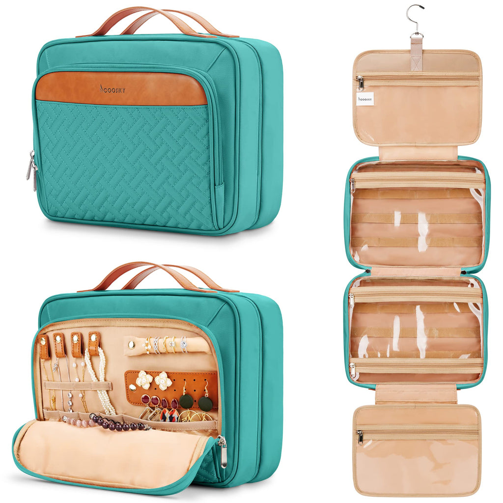 COOSKY Travel Hanging Toiletry Bag with Jewelry Organizer – Extra Large, Waterproof, Blue