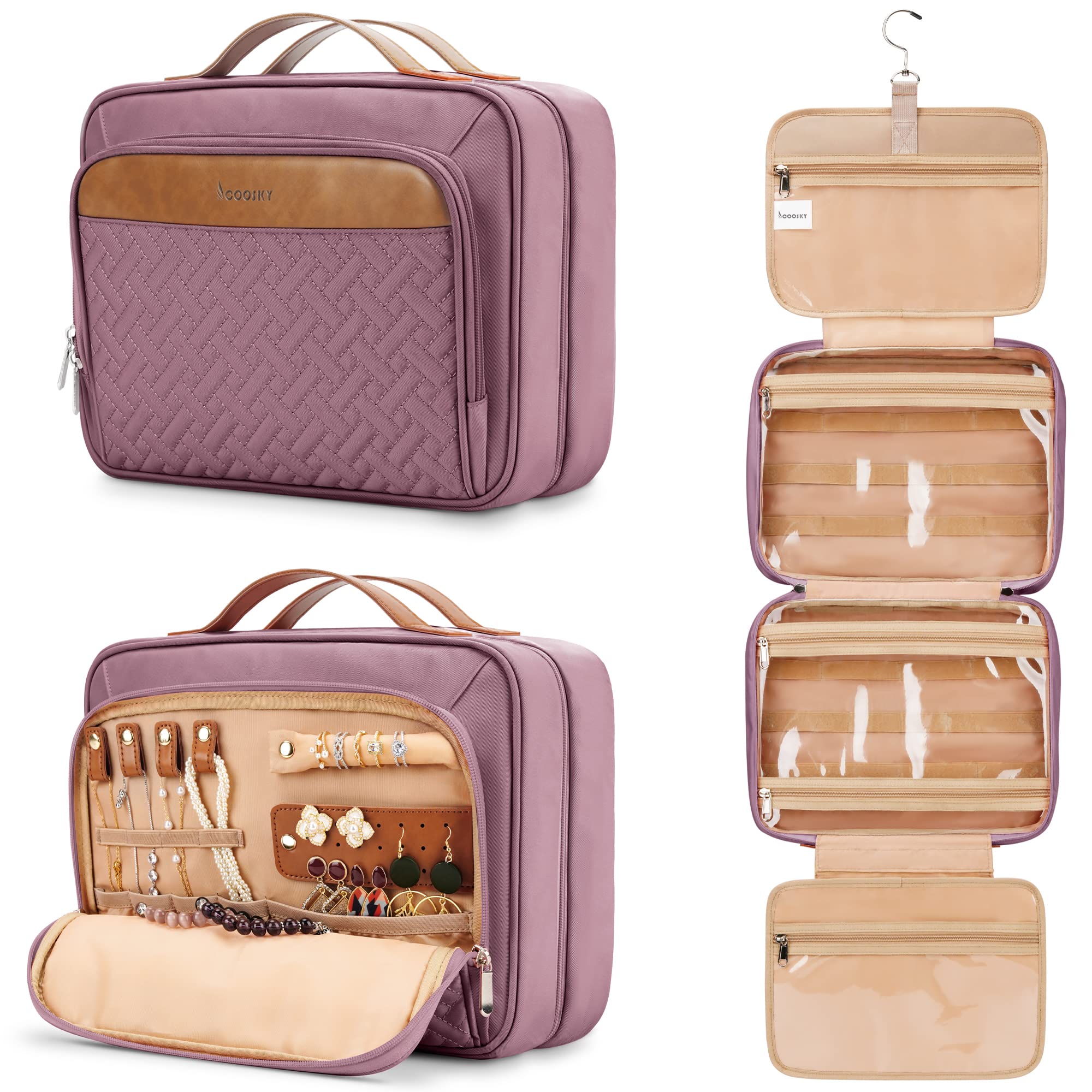 COOSKY Travel Hanging Toiletry Bag for Women – Extra-Large, Waterproof, Jewelry Organizer | Dark Purple