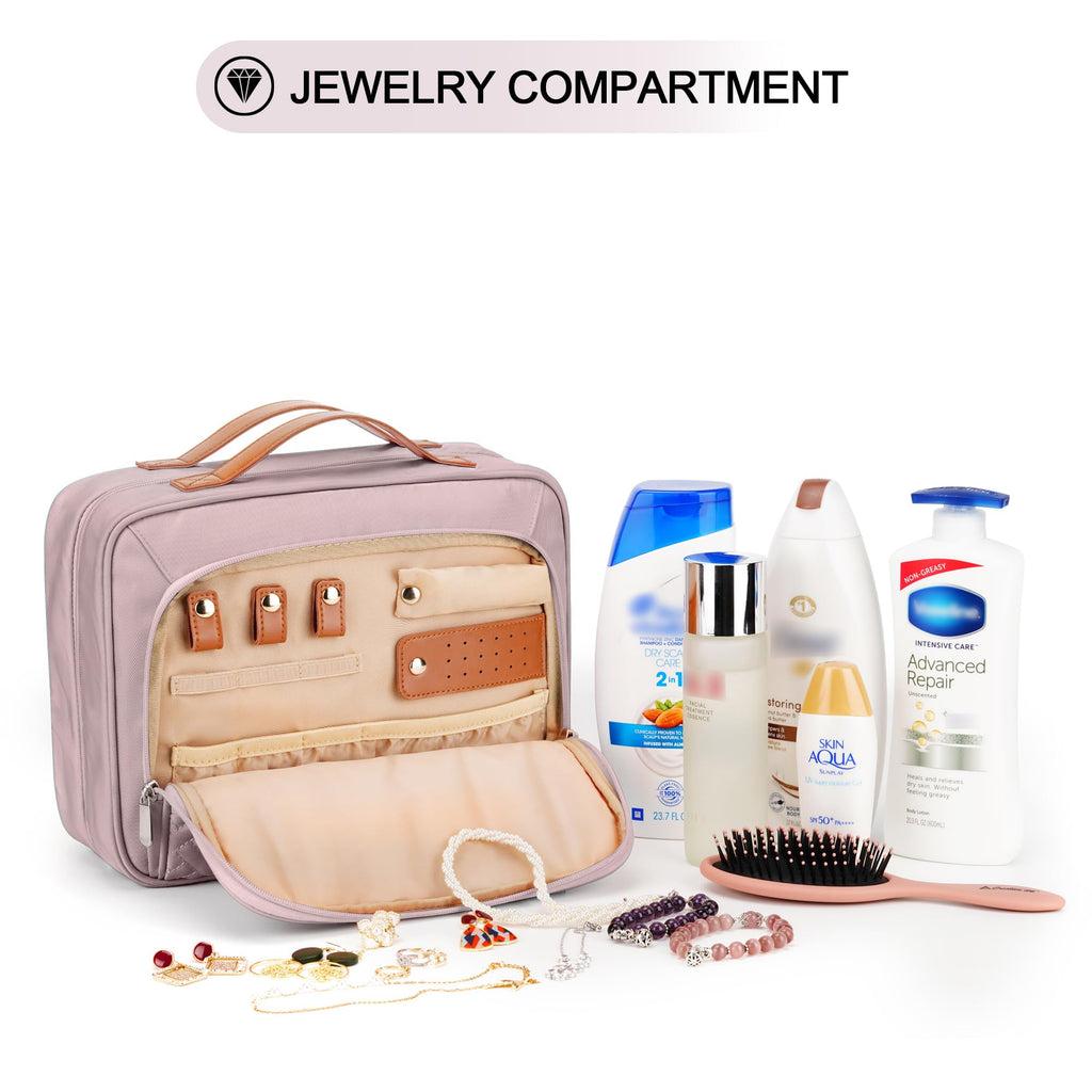 COOSKY Travel Hanging Toiletry Bag for Women | Jewelry Organizer Compartment, Medium Waterproof Dopp Kit – Baby Pink