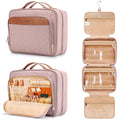 COOSKY Travel Hanging Toiletry Bag for Women | Jewelry Organizer Compartment, Medium Waterproof Dopp Kit – Baby Pink
