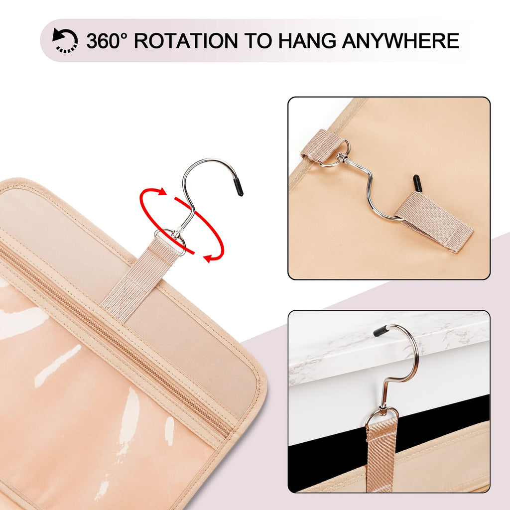 COOSKY Travel Hanging Toiletry Bag for Women | Jewelry Organizer Compartment, Medium Waterproof Dopp Kit – Baby Pink