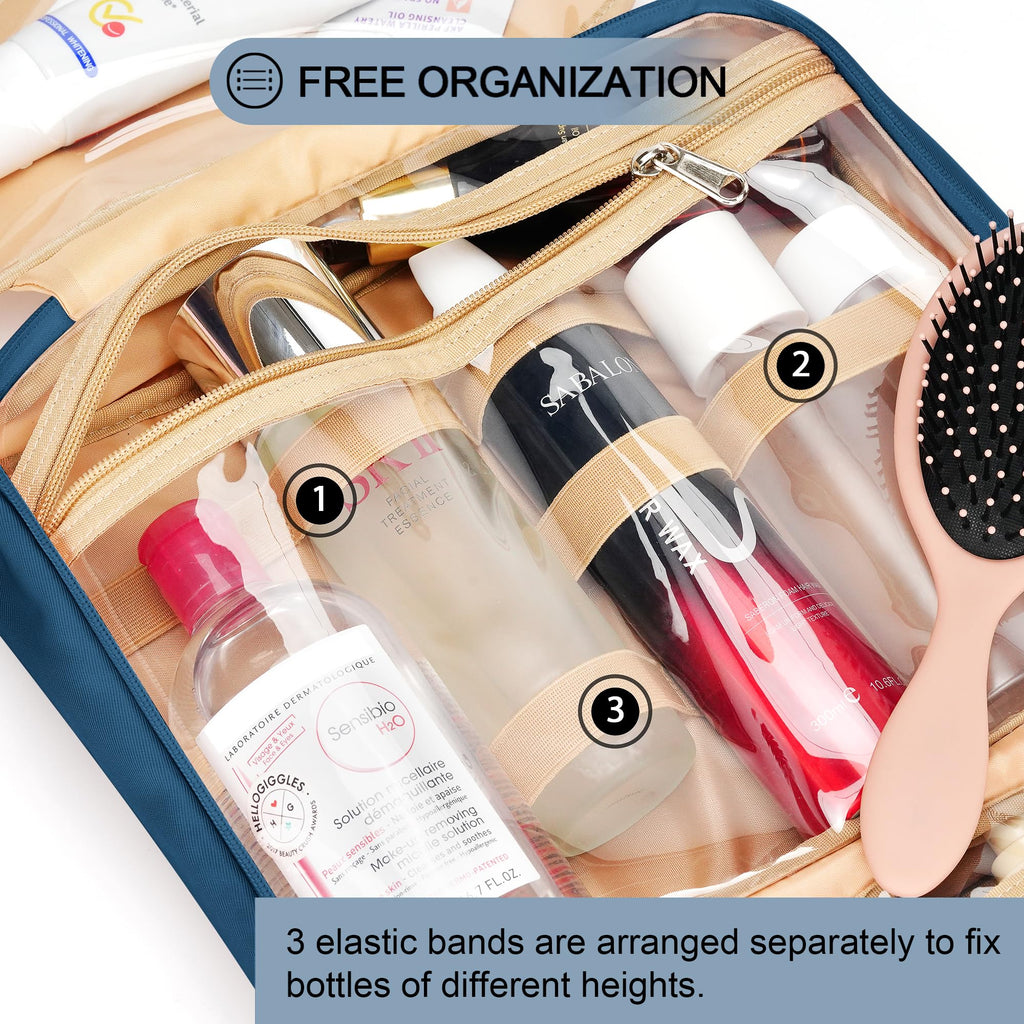 COOSKY Travel Hanging Toiletry Bag for Women with Jewelry Organizer | Medium Waterproof Dopp Kit (Navy)