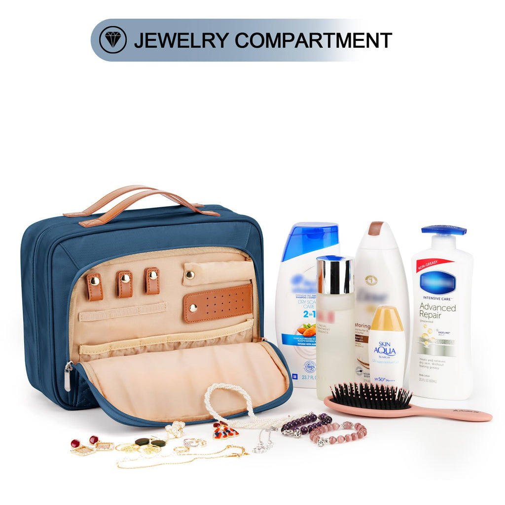 COOSKY Travel Hanging Toiletry Bag for Women with Jewelry Organizer | Medium Waterproof Dopp Kit (Navy)
