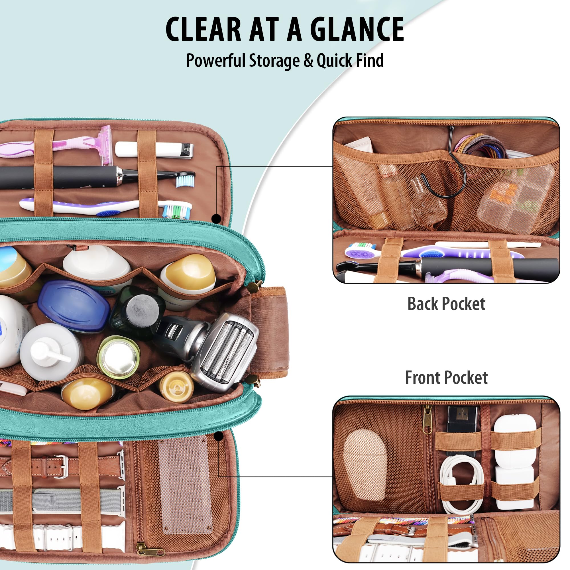 COOSKY Lake Blue Travel Toiletry Bag – Large Hanging Organizer for Men & Women
