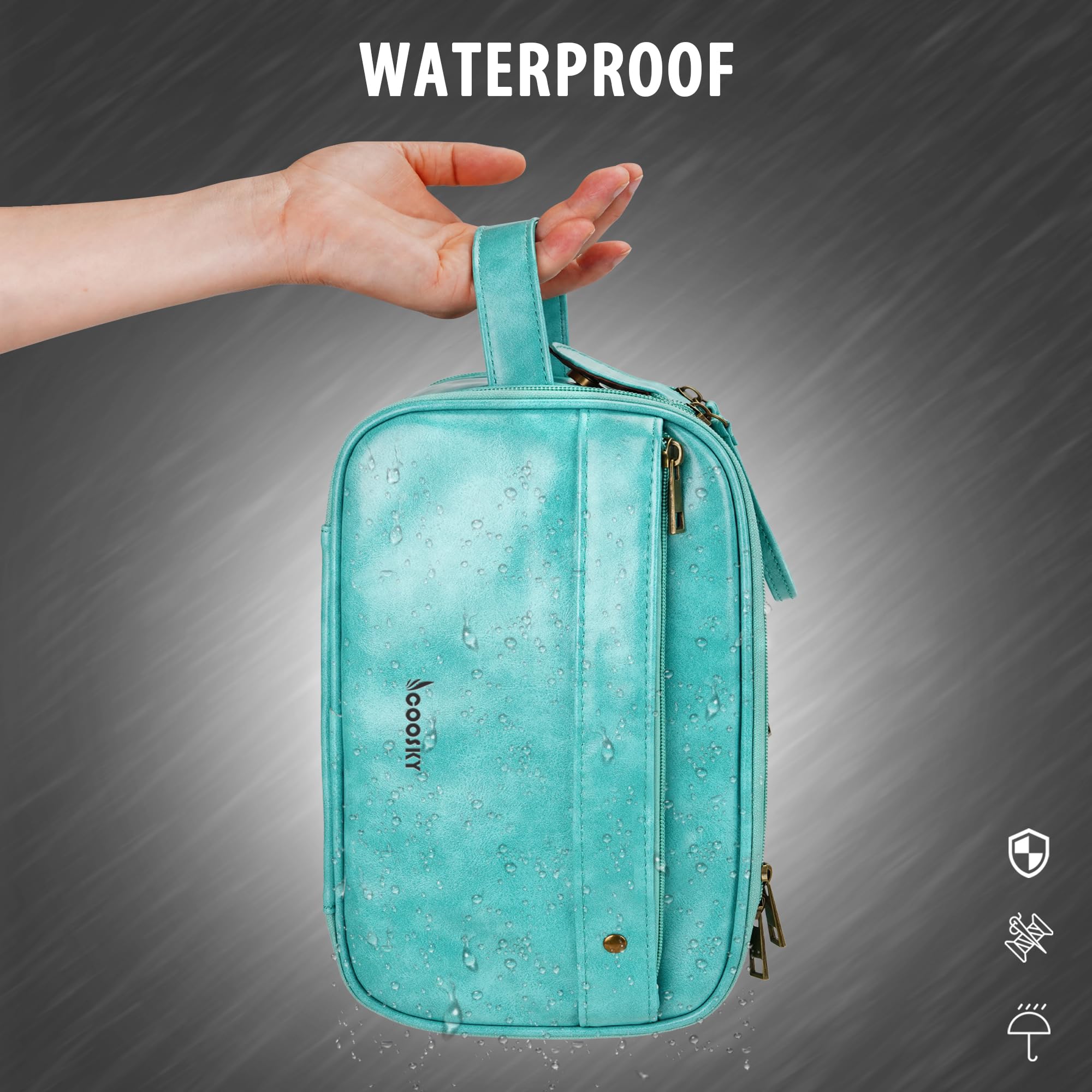 COOSKY Lake Blue Travel Toiletry Bag – Large Hanging Organizer for Men & Women