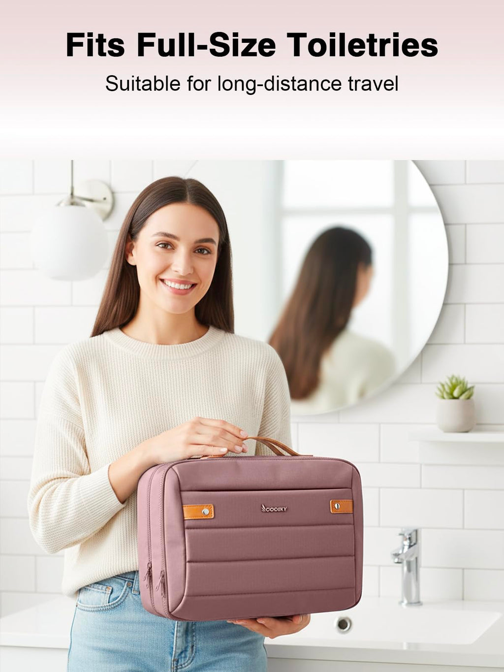 COOSKY Women's Hanging Toiletry Bag | Waterproof Travel Cosmetic Organizer with Jewelry Storage – Large Capacity, Dark Purple