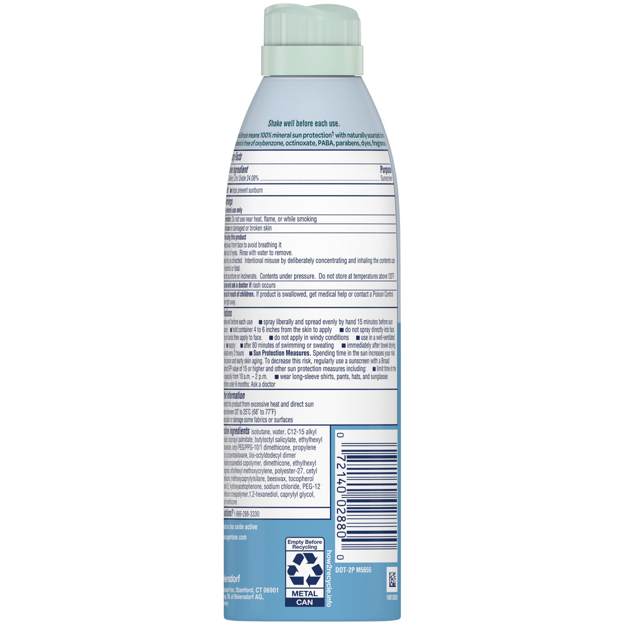 Coppertone Pure & Simple Zinc Oxide SPF 50 Spray – Fragrance-Free, Water-Resistant (5 oz)