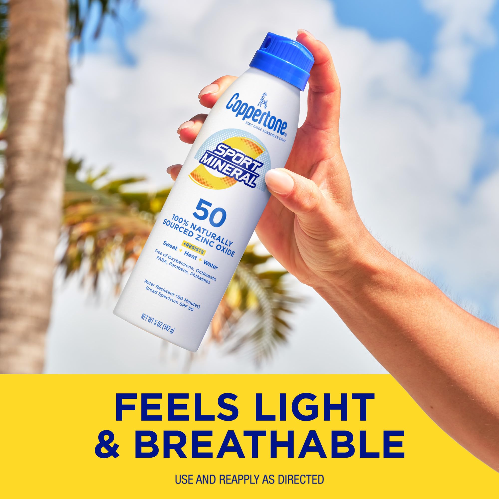 Coppertone SPORT Mineral SPF 50 Spray – 5oz, Zinc Oxide, Water Resistant