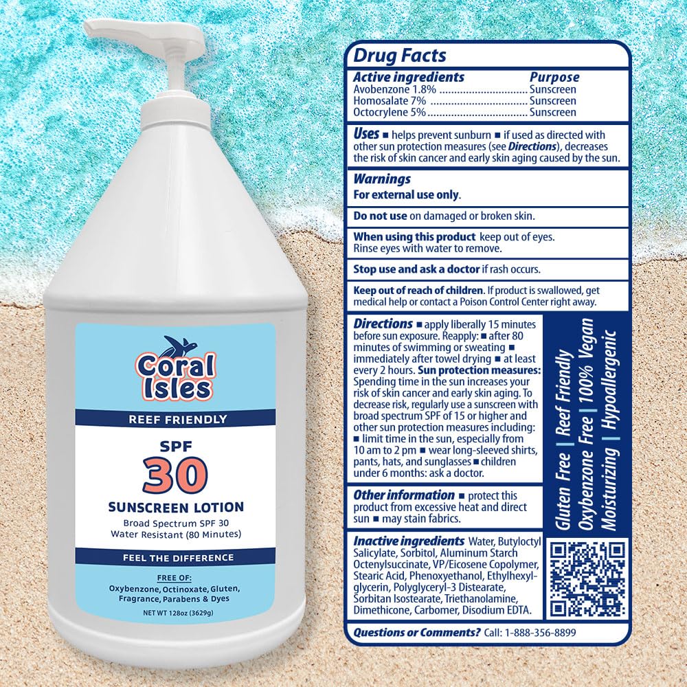 Coral Isles by Rocky Mountain Sunscreen SPF 30 Lotion | Reef-Safe, Hawaii Act Compliant, 128 fl oz