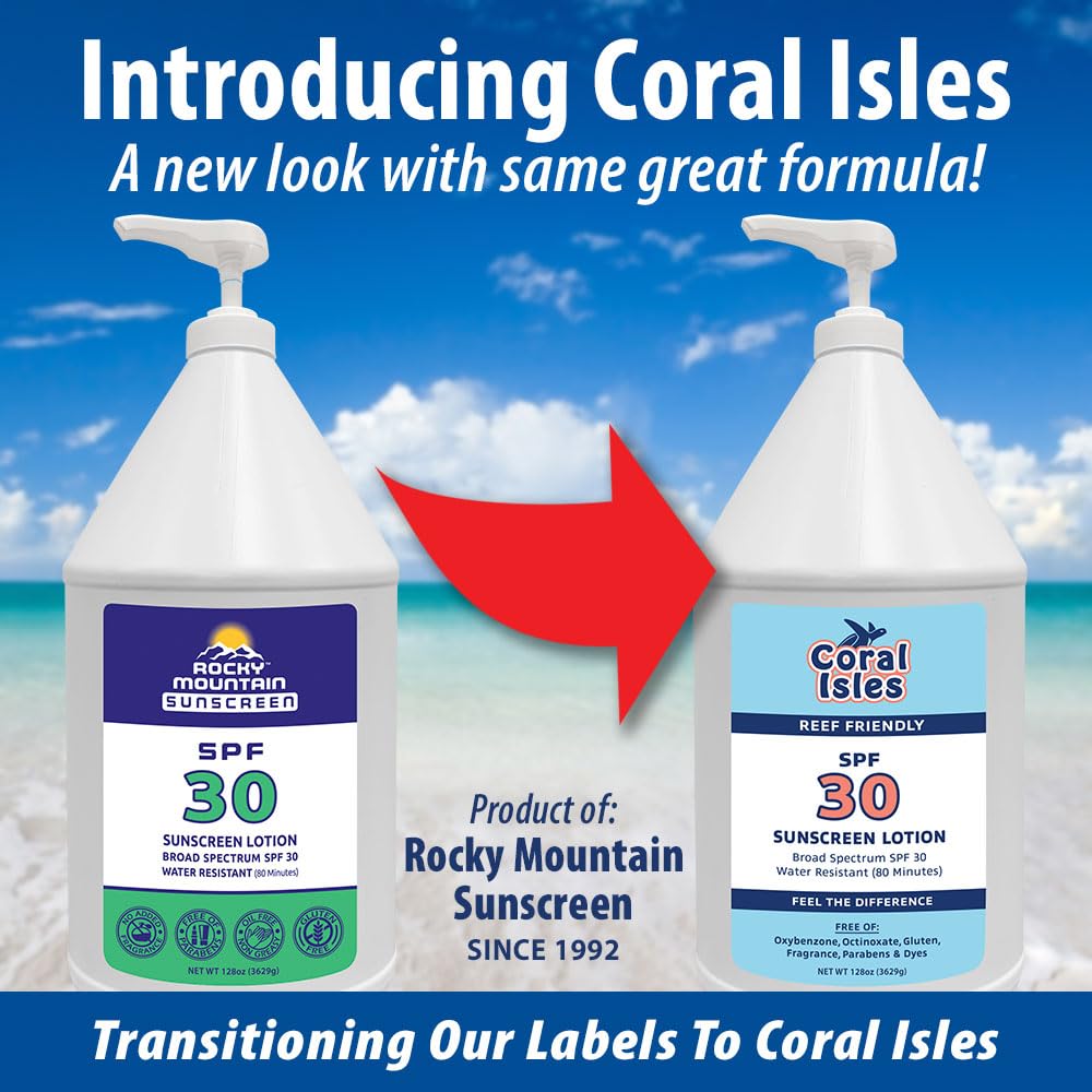 Coral Isles by Rocky Mountain Sunscreen SPF 30 Lotion | Reef-Safe, Hawaii Act Compliant, 128 fl oz