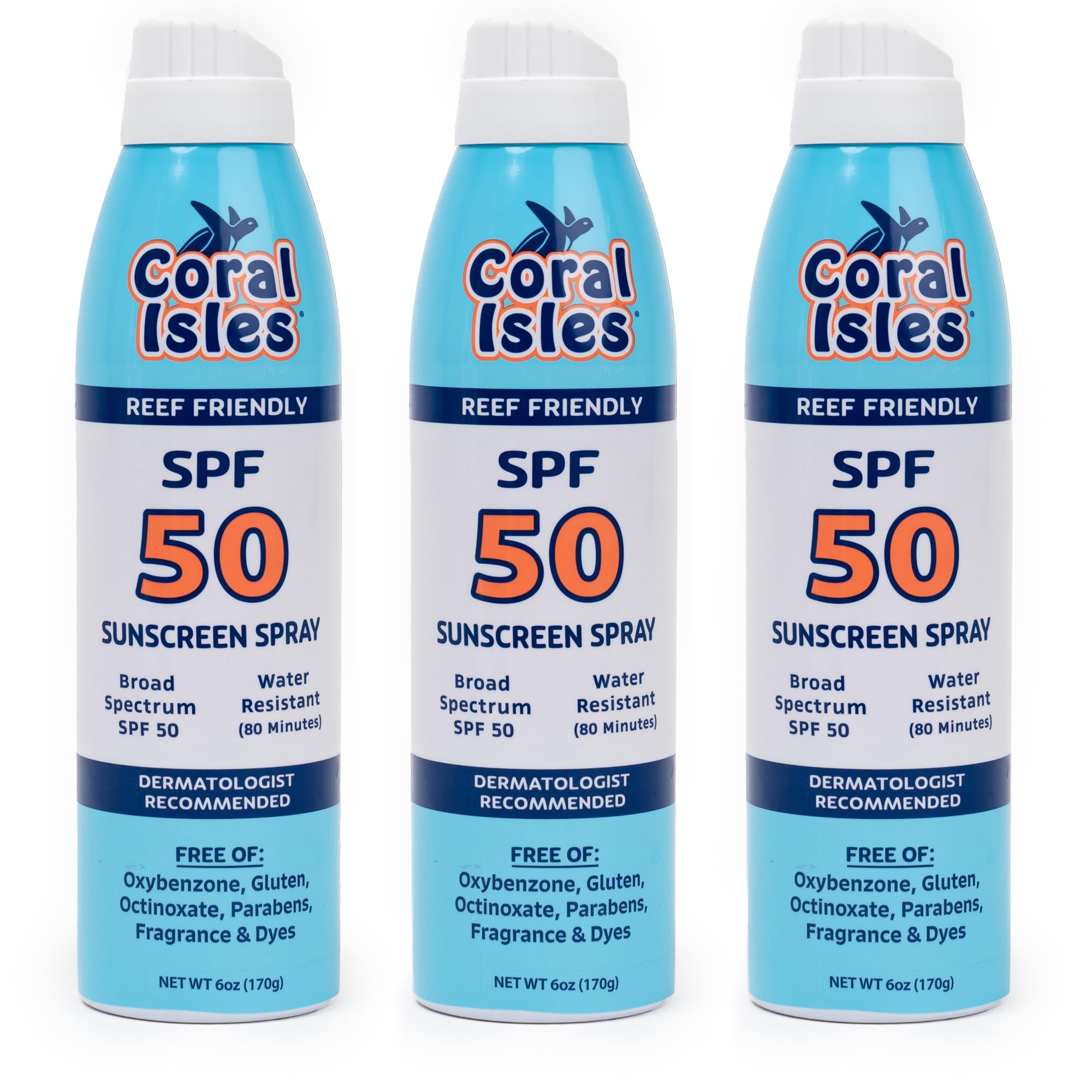 Coral Isles Sunscreen Spray SPF 30 - Hawaii Compliant, Reef-Safe, Broad Spectrum, Water-Resistant, 6 Fl Oz (Pack of 3)