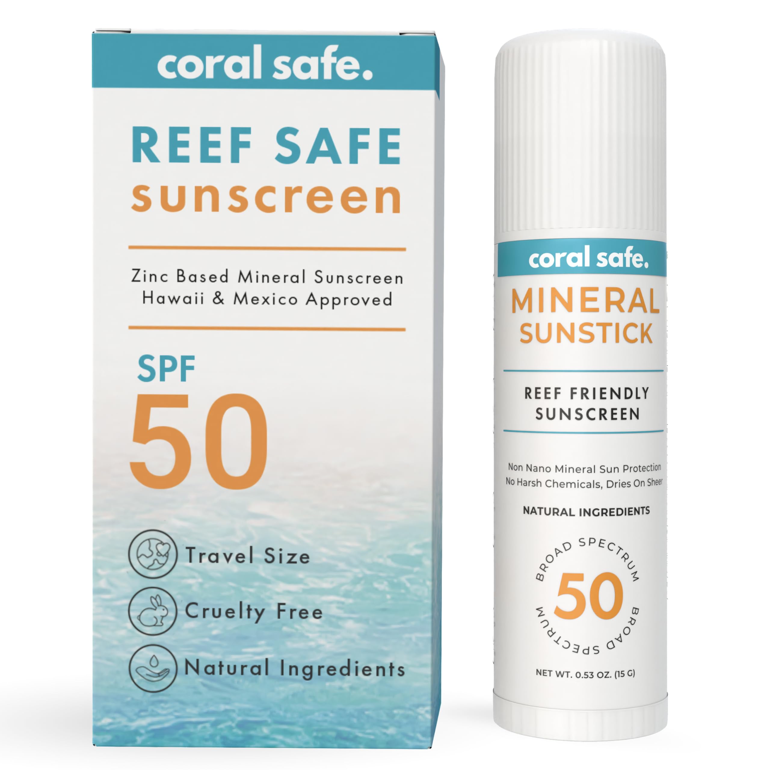 Coral Safe Reef Safe Sunscreen SPF 50 Facestick – Mineral, Biodegradable, 80-Min Water Resistant, USA Made