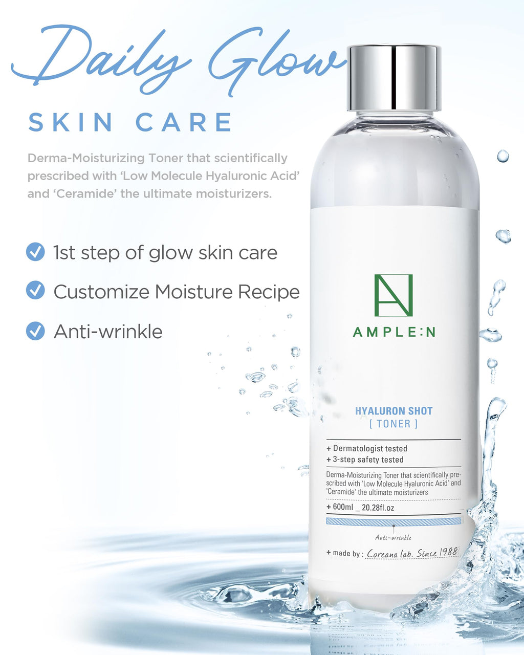 CORÉANA Ample:N Hyaluron Shot Toner – Hydrating Korean Hyaluronic Acid & Ceramide Toner