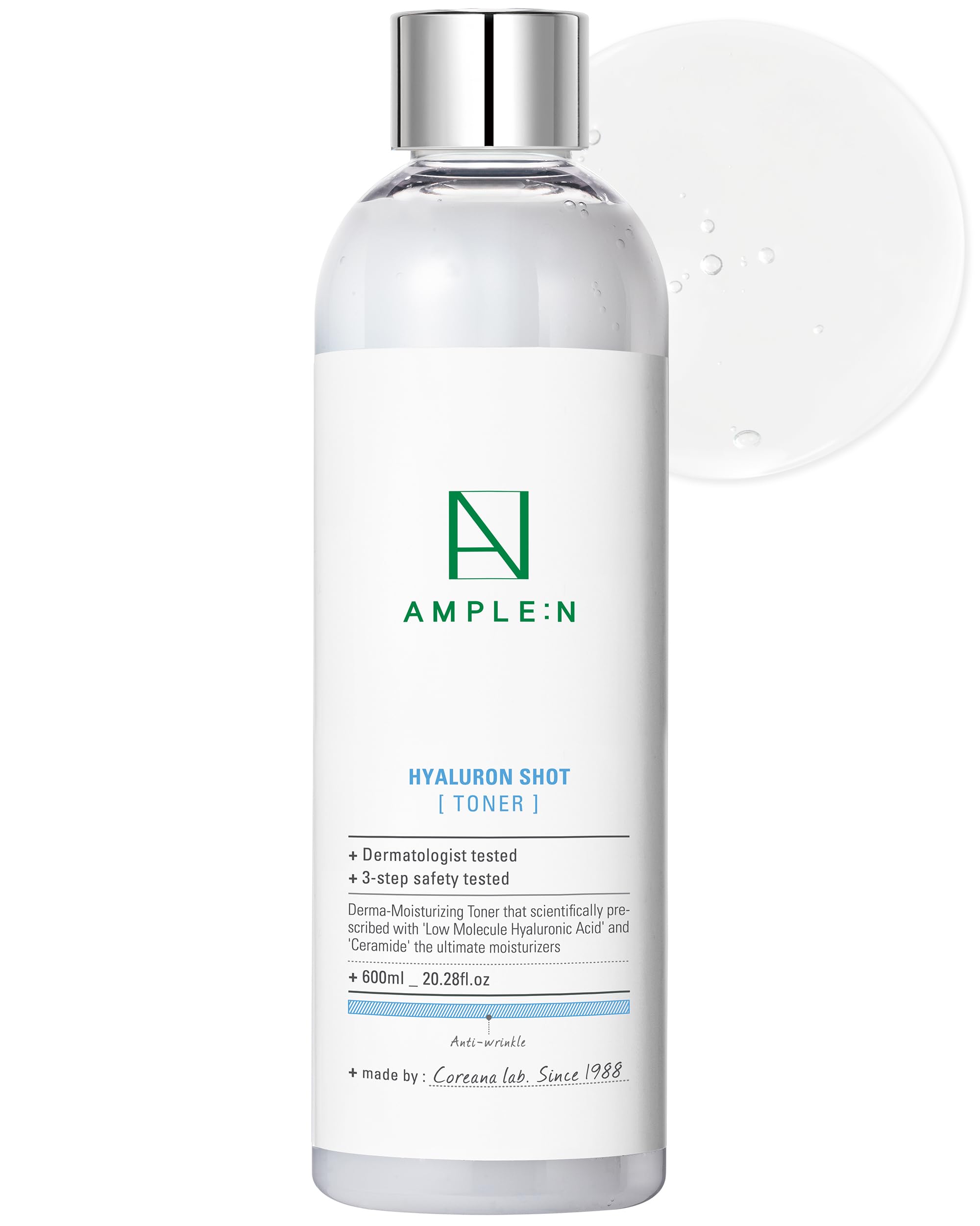CORÉANA Ample:N Hyaluron Shot Toner – Hydrating Korean Hyaluronic Acid & Ceramide Toner