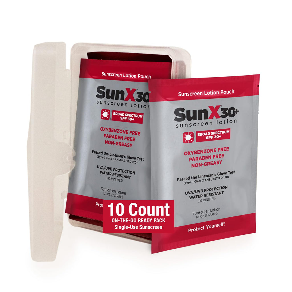 CoreTex Sun X 30+ SPF Broad Spectrum Sunscreen Packets with Carrying Case – 10-Pack, Oil-Free, Reef Safe, No White Cast, 80-Minute Water Resistance