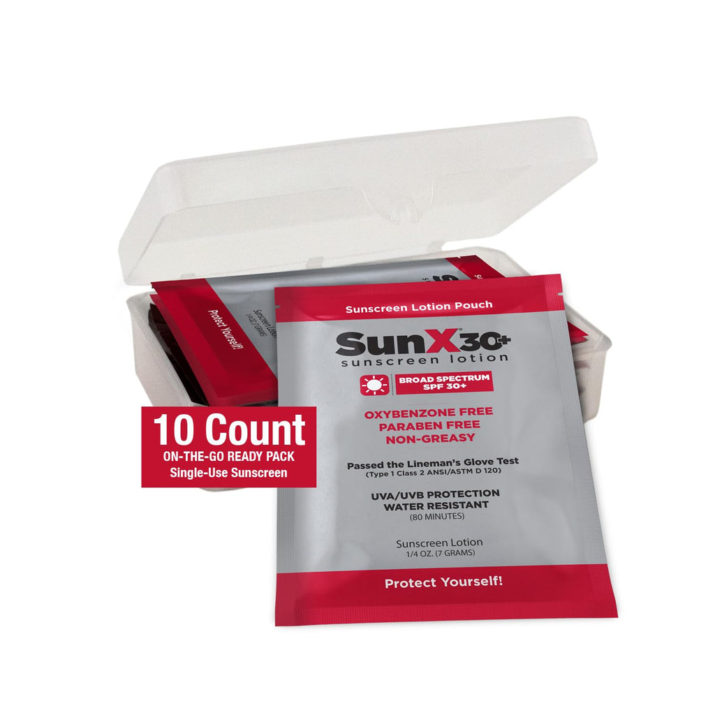 CoreTex Sun X 30+ SPF Broad Spectrum Sunscreen Packets with Carrying Case – 10-Pack, Oil-Free, Reef Safe, No White Cast, 80-Minute Water Resistance