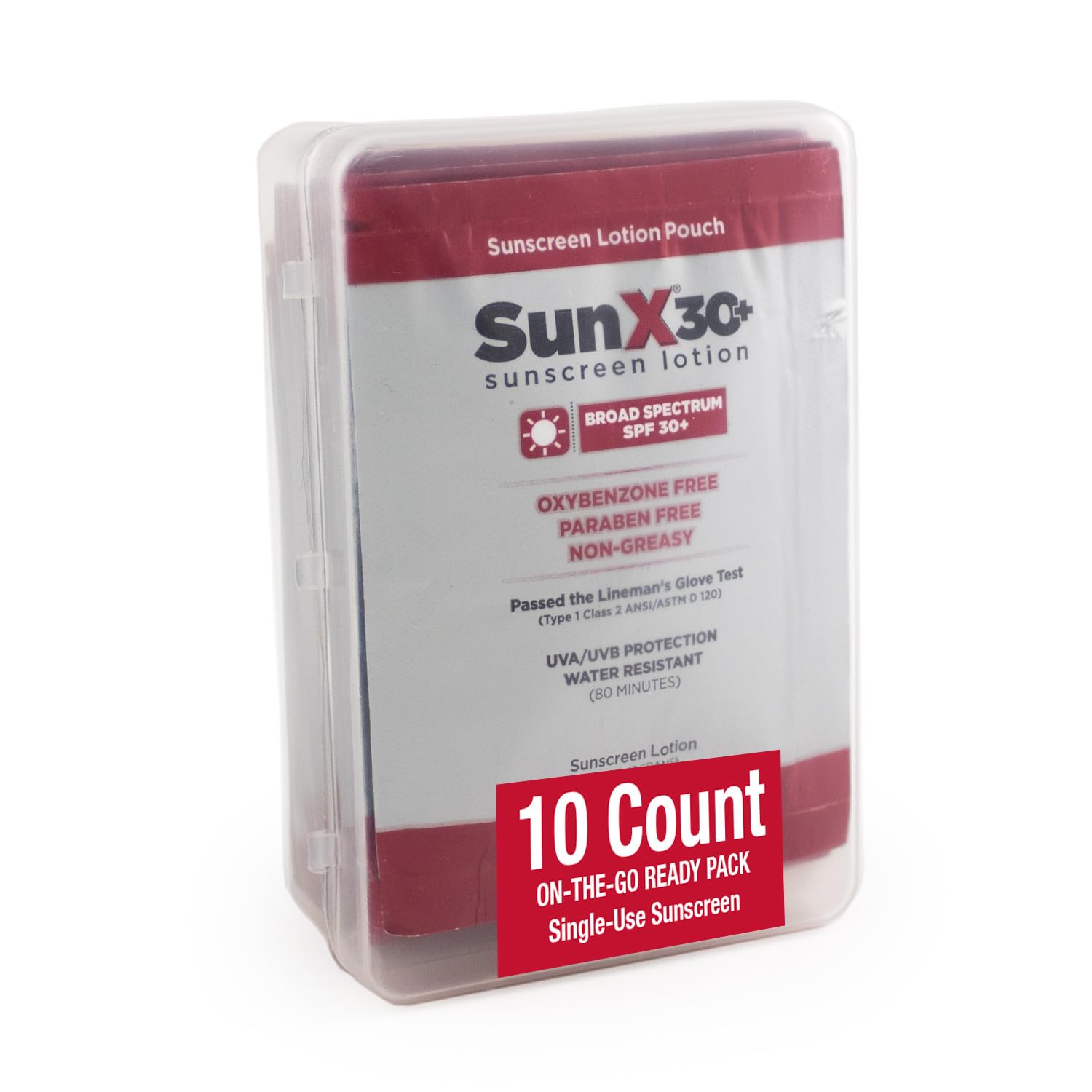 CoreTex Sun X 30+ SPF Broad Spectrum Sunscreen Packets with Carrying Case – 10-Pack, Oil-Free, Reef Safe, No White Cast, 80-Minute Water Resistance