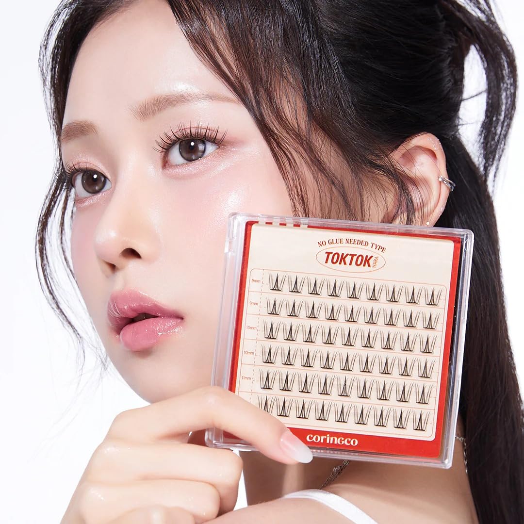 CORINGCO Toktok Hara Light Self-Adhesive False Eyelashes – Cherry Coke Light, 9–11mm, No Glue Needed, Reusable
