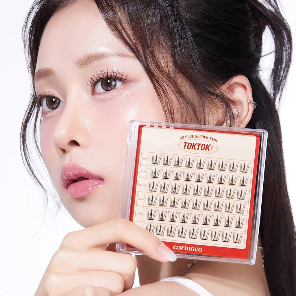 CORINGCO Toktok Hara Light Self-Adhesive False Eyelashes – Cherry Coke Light, 9–11mm, No Glue Needed, Reusable