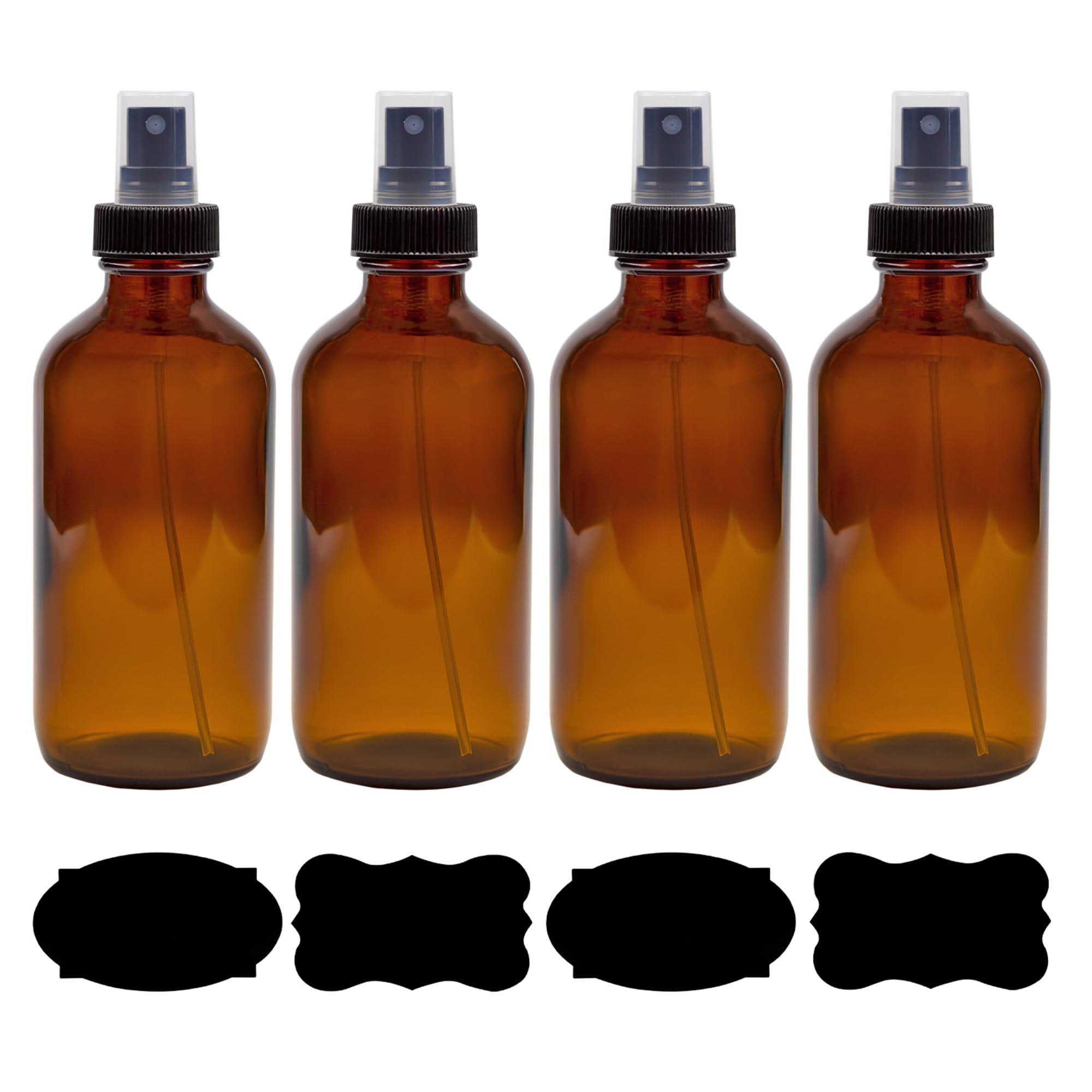Cornucopia Brands 8oz Amber Glass Fine Mist Spray Bottles (4-Pack) – Boston Round with Atomizers