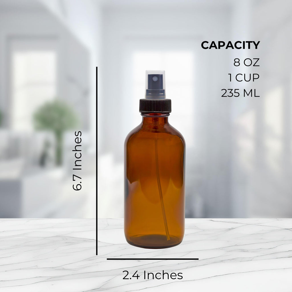 Cornucopia Brands 8oz Amber Glass Fine Mist Spray Bottles (4-Pack) – Boston Round with Atomizers