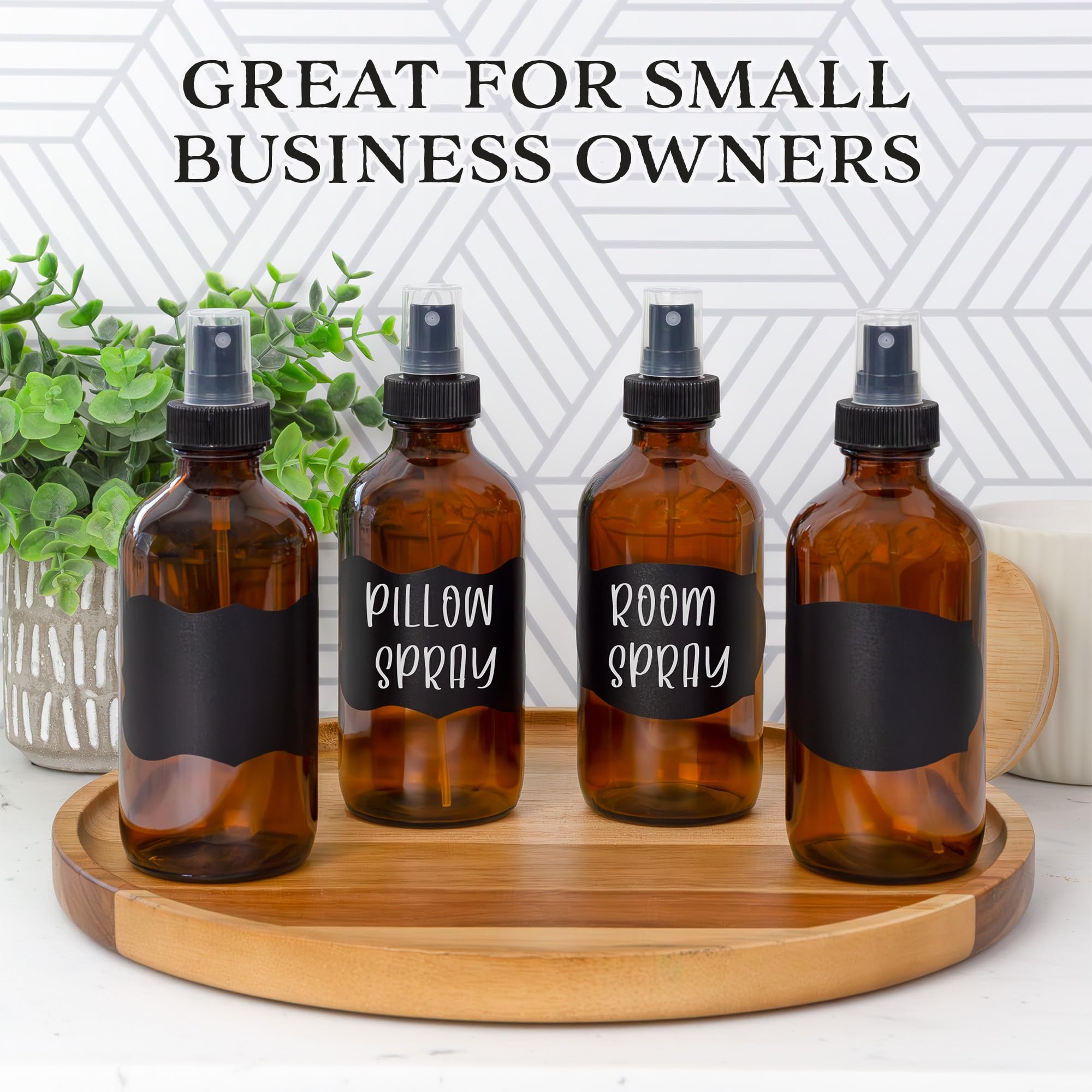 Cornucopia Brands 8oz Amber Glass Fine Mist Spray Bottles (4-Pack) – Boston Round with Atomizers
