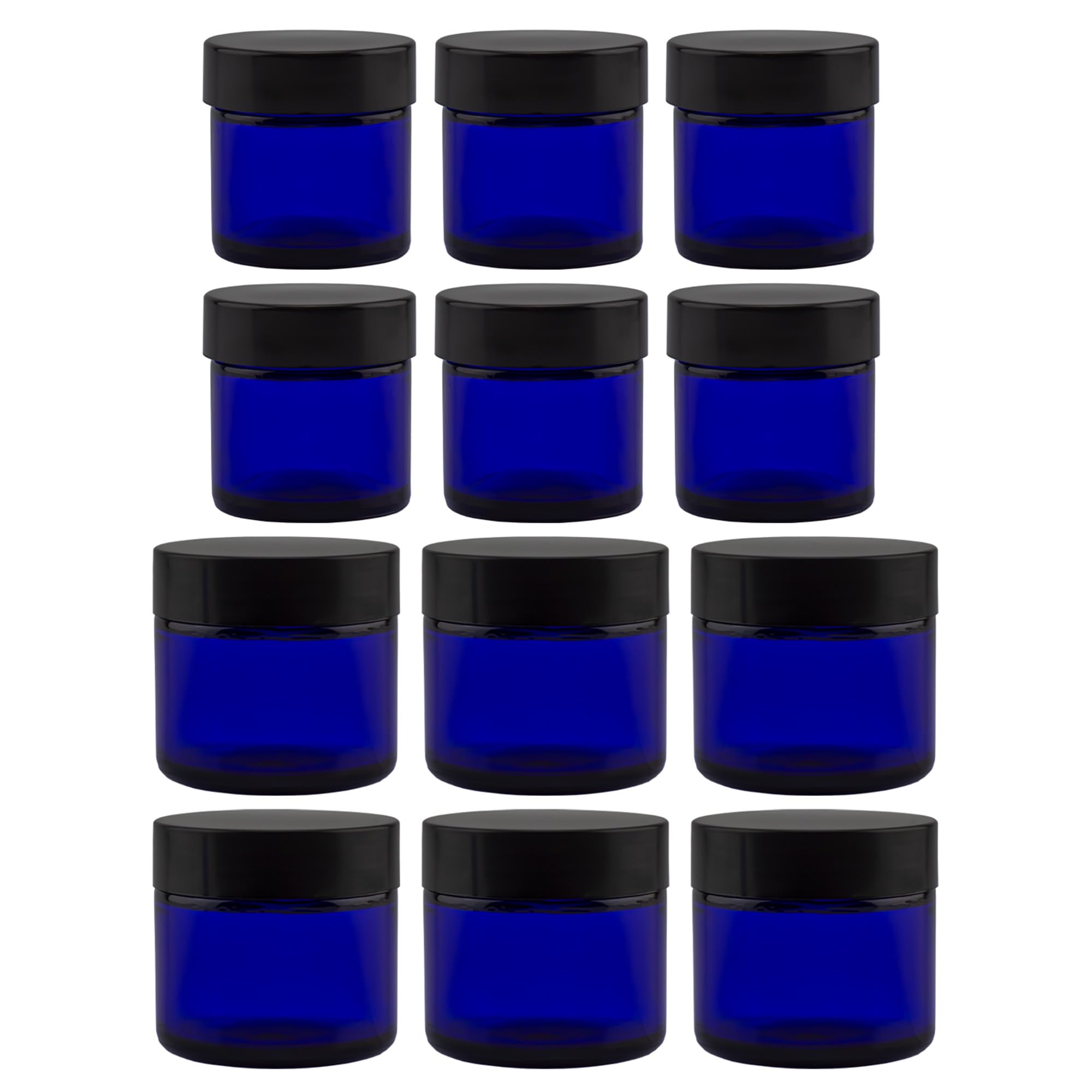 Cornucopia Brands Combination 12 Pack: Cobalt Blue Glass Cosmetic Jars with Lids (1oz & 2oz)