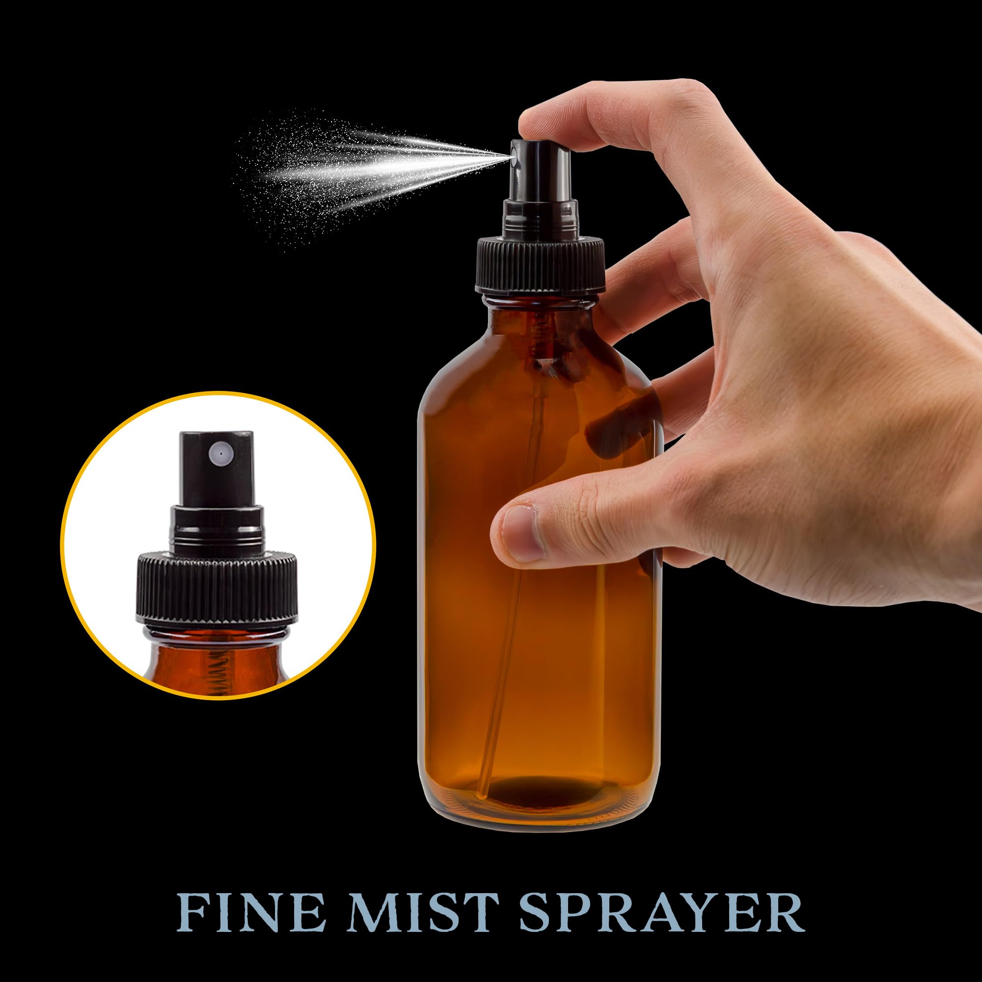 Cornucopia Brands 8oz Amber Glass Fine Mist Spray Bottles (4-Pack) – Boston Round with Atomizers