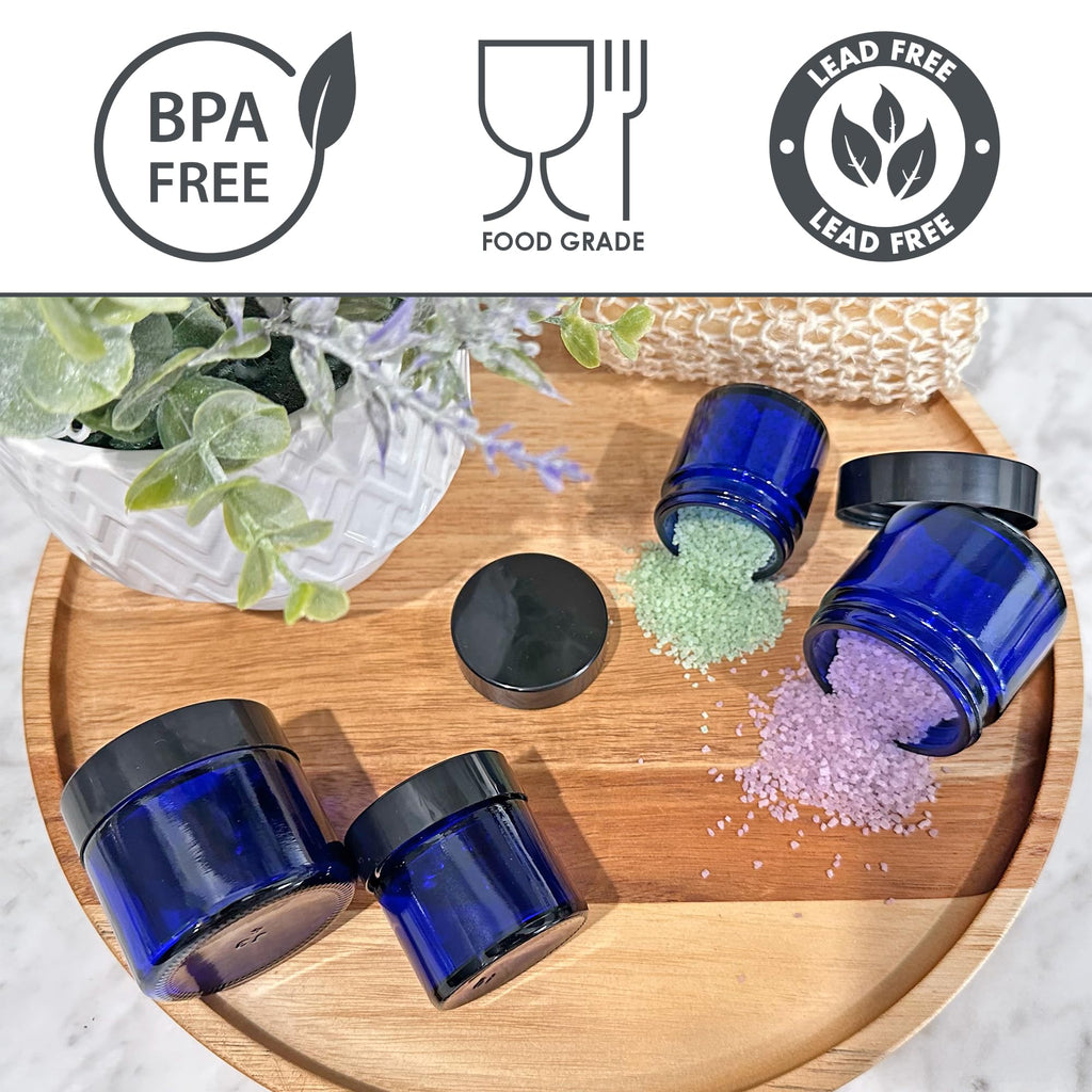 Cornucopia Brands Combination 12 Pack: Cobalt Blue Glass Cosmetic Jars with Lids (1oz & 2oz)