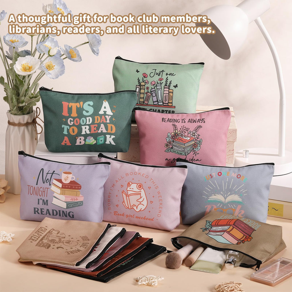Cosblank 24 Pcs Book Club Gifts Makeup Bags for Women – 8.7 x 6 Inch Bookish Pouches