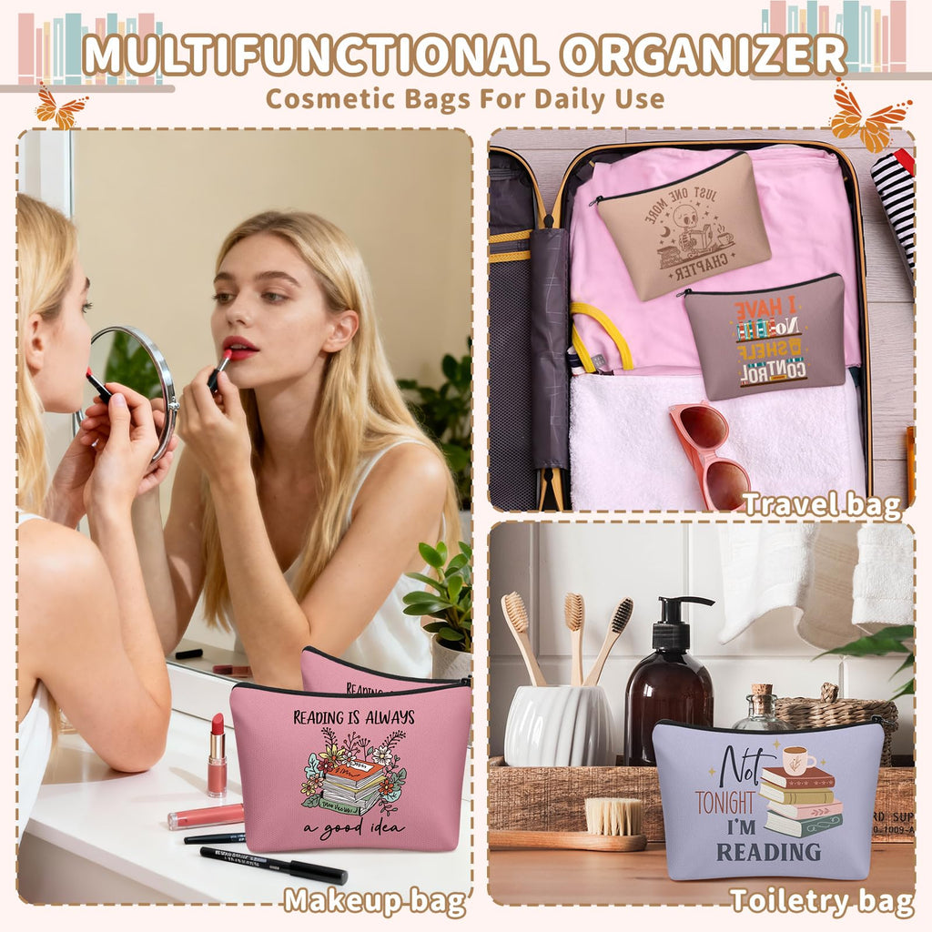 Cosblank 24 Pcs Book Club Gifts Makeup Bags for Women – 8.7 x 6 Inch Bookish Pouches