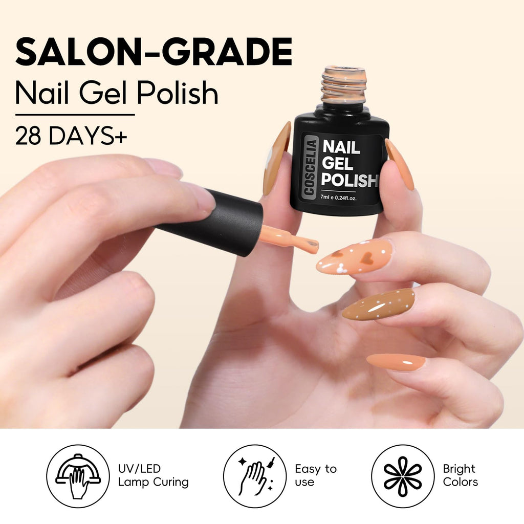 COSCELIA 25 PCS Nude Brown Gel Nail Polish Set – 20 Colors + 5 Top & Base Coats, DIY Manicure Starter Kit