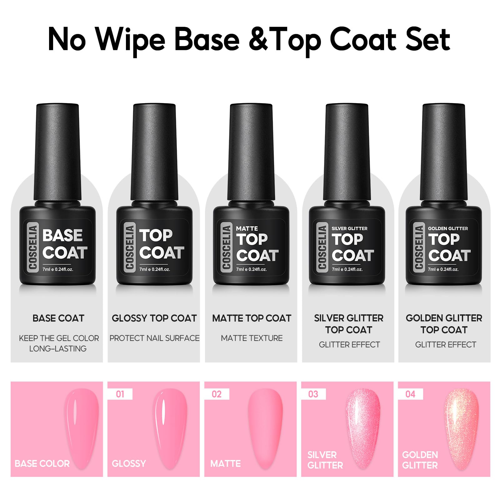 COSCELIA 40pc Gel Nail Polish Set – 35 Colors + Base & Top Coats for At-Home Manicures