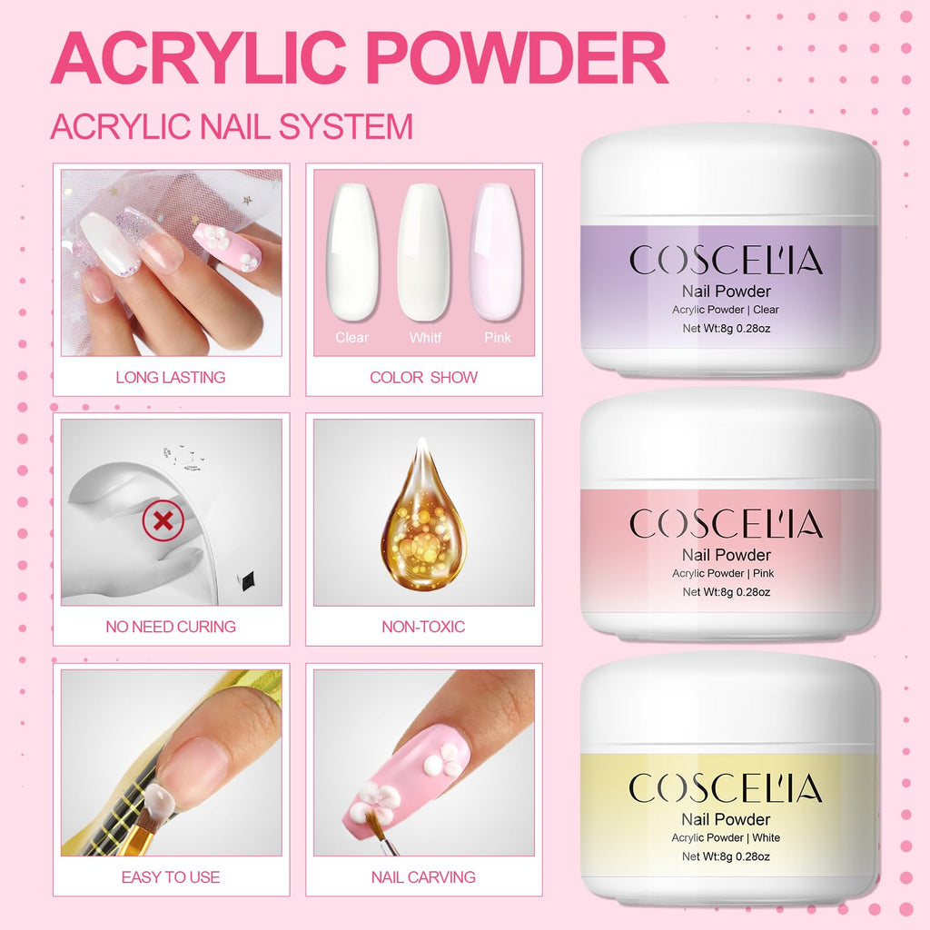 COSCELIA Acrylic Nail Kit for Beginners – Drill & UV Light Included