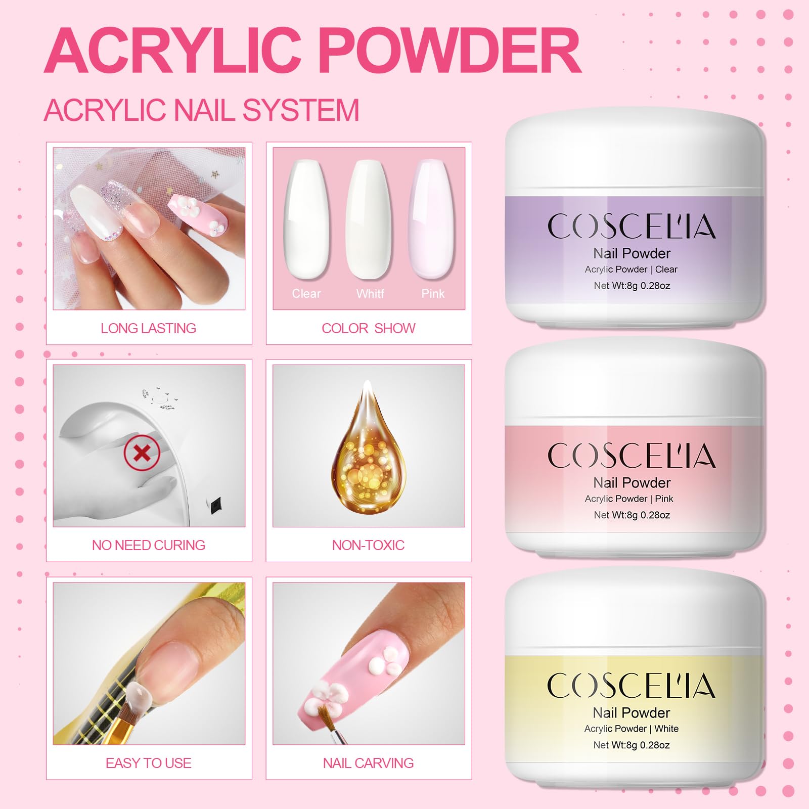 COSCELIA Acrylic Nail Kit for Beginners – Drill & UV Light Included