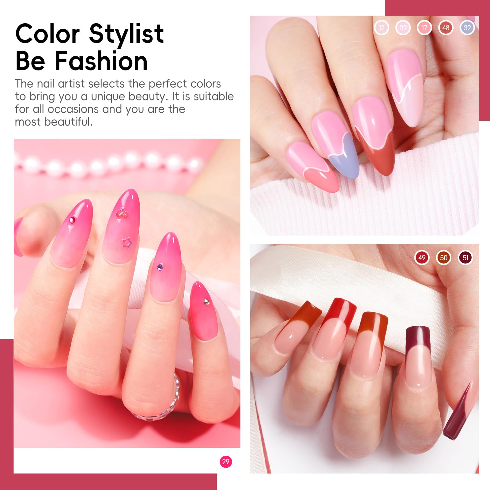 COSCELIA 40pc Gel Nail Polish Set – 35 Colors + Base & Top Coats for At-Home Manicures