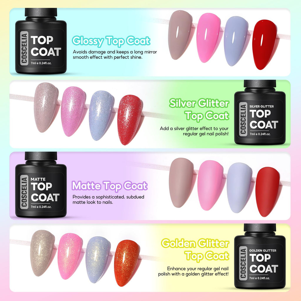 COSCELIA 60-Piece Gel Nail Polish Set – 55 Colors + Top & Base Coats