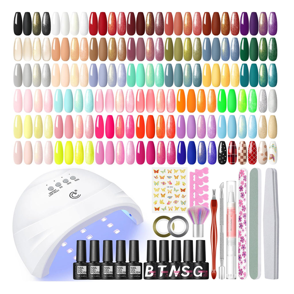 COSCELIA 57pcs Gel Nail Polish Kit with UV Light — 40 Colors, Soak-Off Top & Base Coats, Starter Set