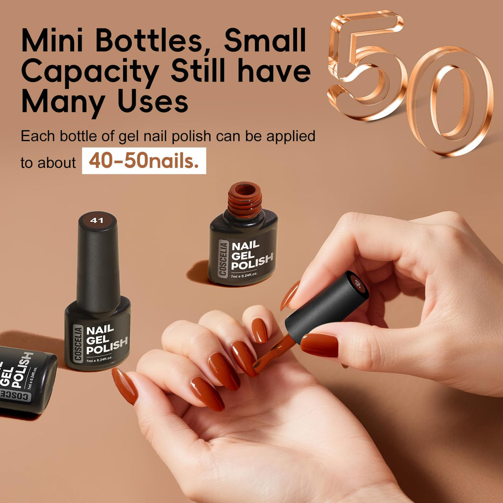 COSCELIA 25 PCS Nude Brown Gel Nail Polish Set – 20 Colors + 5 Top & Base Coats, DIY Manicure Starter Kit