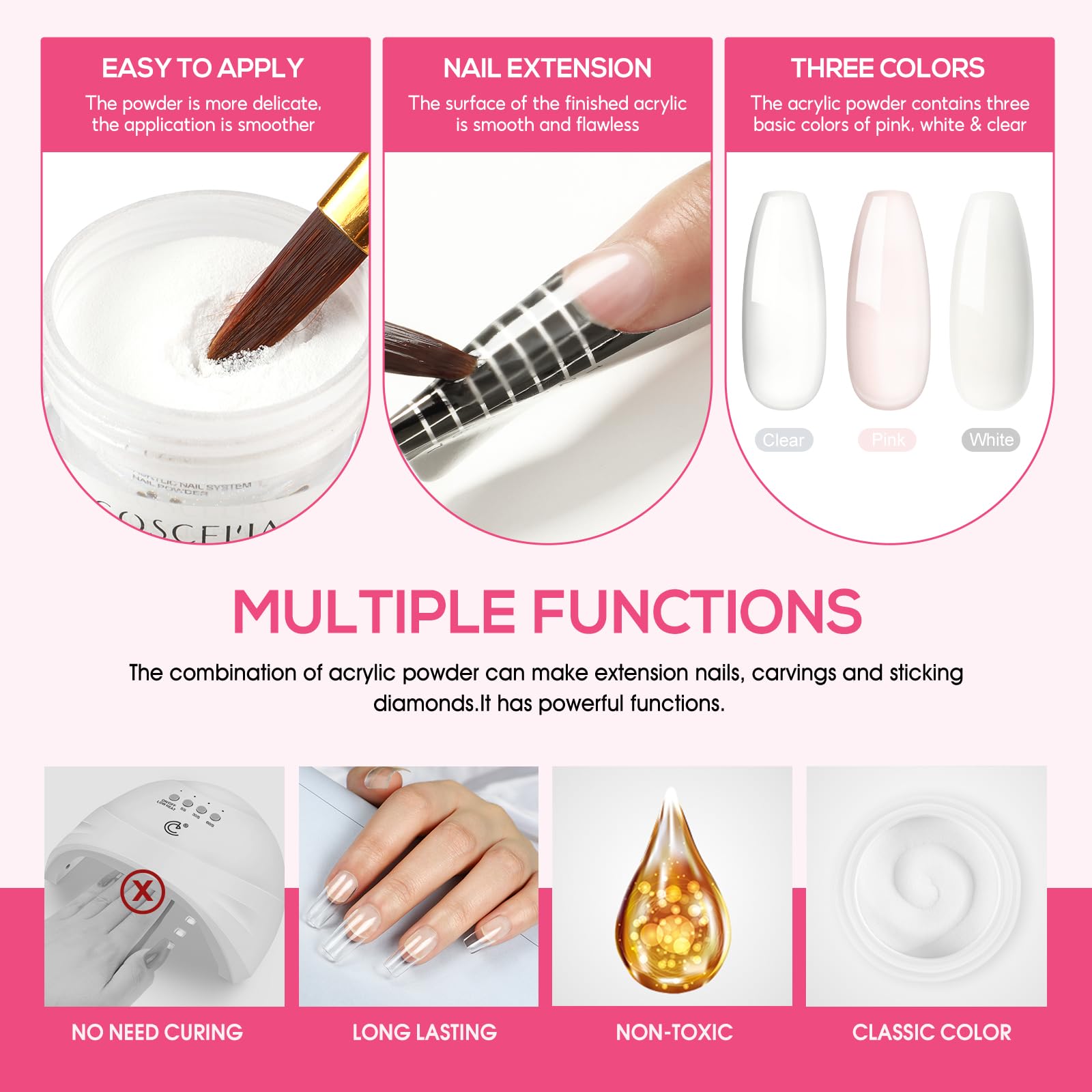 COSCELIA Acrylic Nail Kit for Beginners – All-in-One Professional Manicure Set with Powder, Glitter & Rhinestones