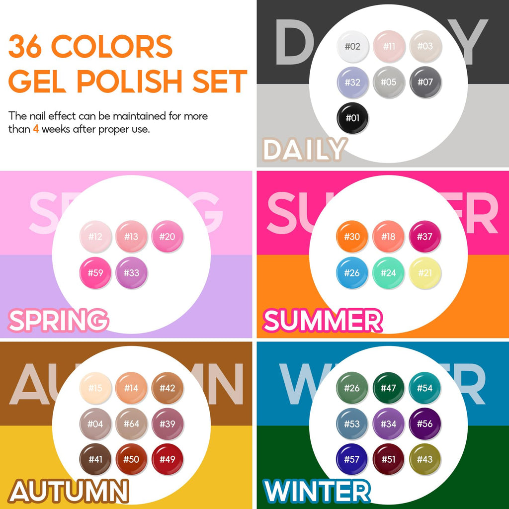 COSCELIA 40PCS Gel Nail Polish Set – 36 Winter Colors with Matte & Glossy Finishes, Base & Top Coat