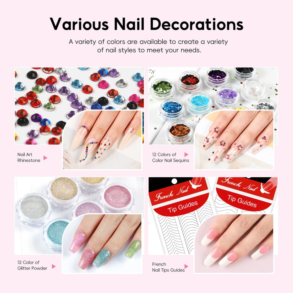 COSCELIA 58PCS Acrylic Nail Kit for Beginners | Complete Home Salon Set with UV Lamp, Drill & 24 Glitter Powders
