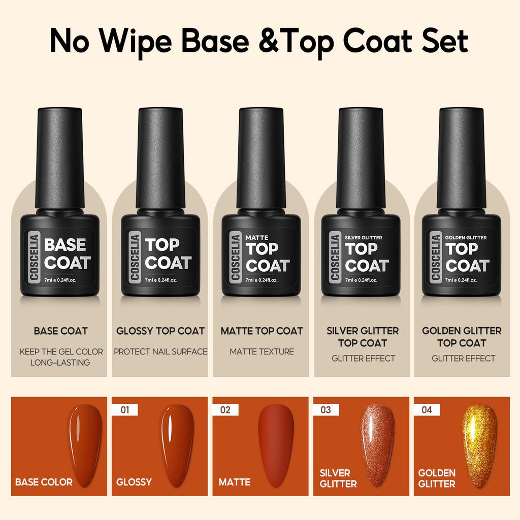 COSCELIA 25 PCS Nude Brown Gel Nail Polish Set – 20 Colors + 5 Top & Base Coats, DIY Manicure Starter Kit
