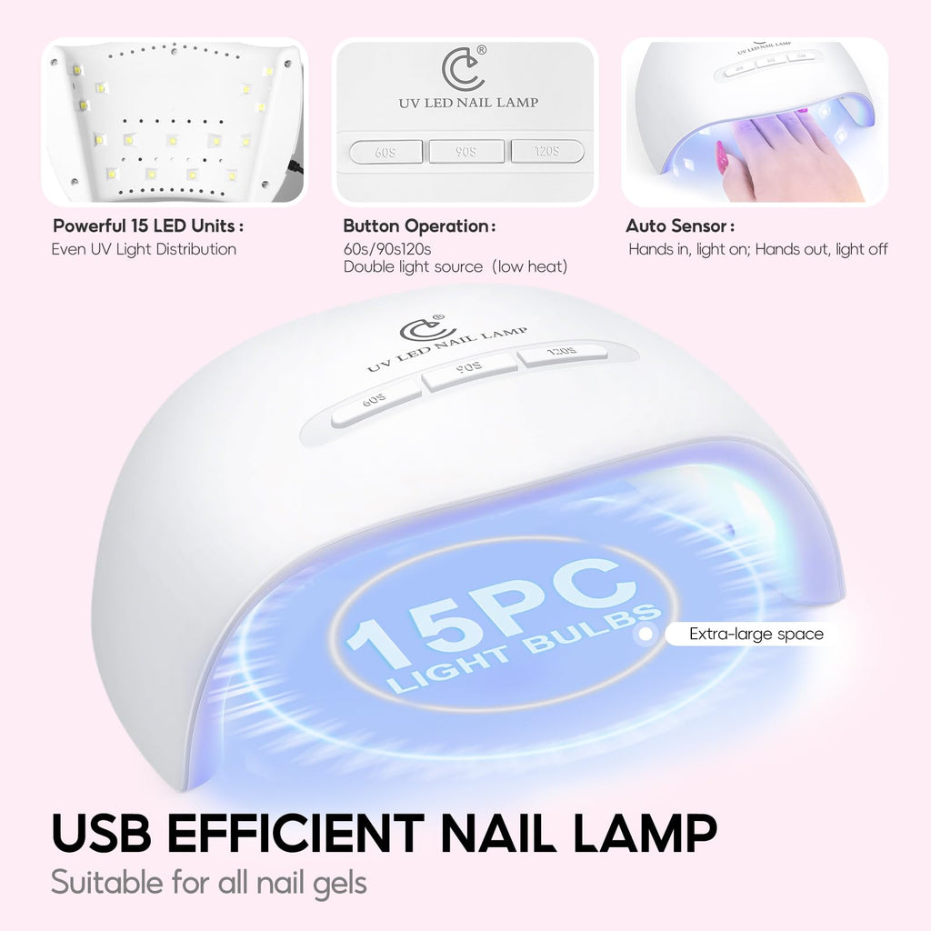 COSCELIA 58PCS Acrylic Nail Kit for Beginners | Complete Home Salon Set with UV Lamp, Drill & 24 Glitter Powders