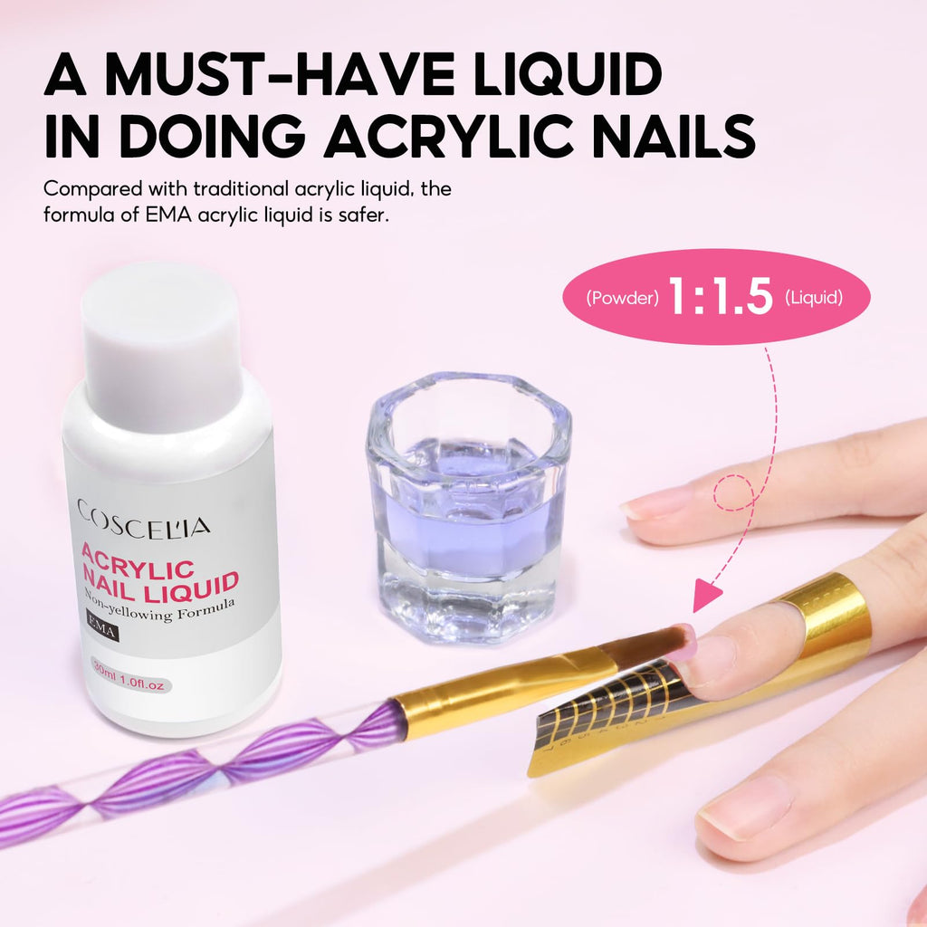 COSCELIA 58PCS Acrylic Nail Kit for Beginners | Complete Home Salon Set with UV Lamp, Drill & 24 Glitter Powders