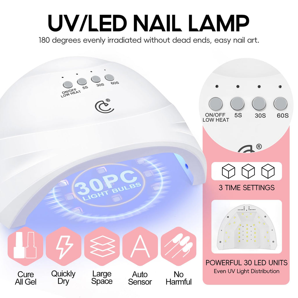 COSCELIA 52pcs Gel Nail Polish Kit with UV Light – 35 Colors Spring Cream Collection + 5 Top/Base Coats