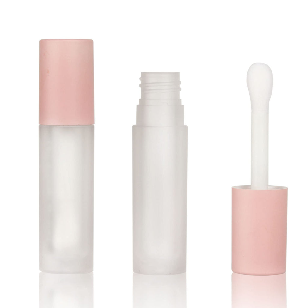 COSIDEA 24pcs 5ml Empty Lip Gloss Tubes with Stopper and Big Brush – Frosted Bottle, Pink Cap