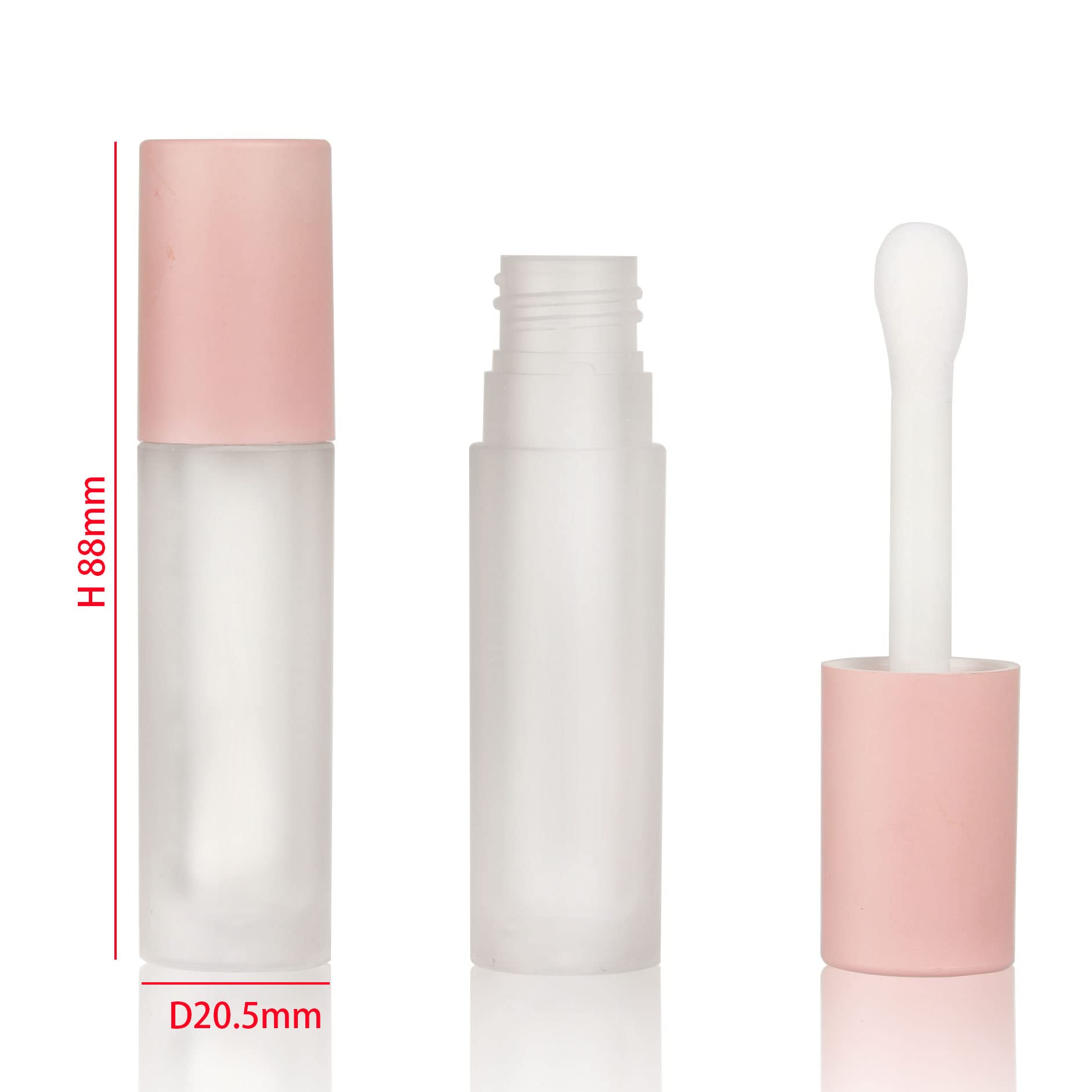 COSIDEA 24pcs 5ml Empty Lip Gloss Tubes with Stopper and Big Brush – Frosted Bottle, Pink Cap