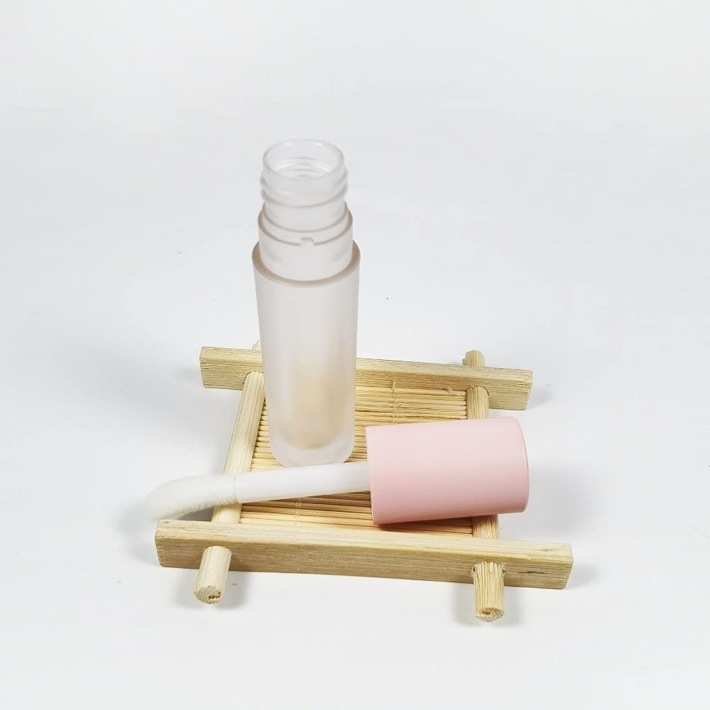 COSIDEA 24pcs 5ml Empty Lip Gloss Tubes with Stopper and Big Brush – Frosted Bottle, Pink Cap