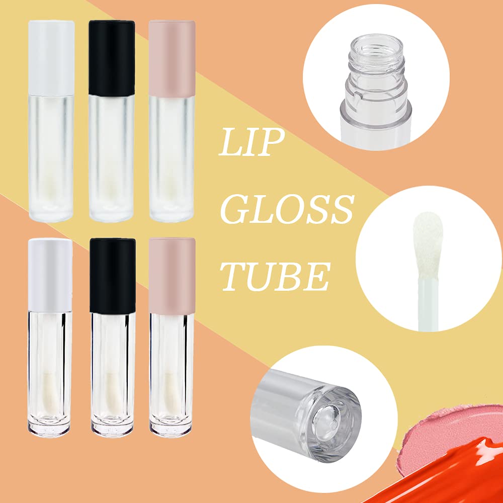 COSIDEA 24pcs 5ml Empty Lip Gloss Tubes with Stopper and Big Brush – Frosted Bottle, Pink Cap